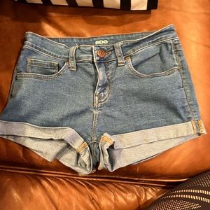 BDG denim blue shorts, mid rise shortie, size 28